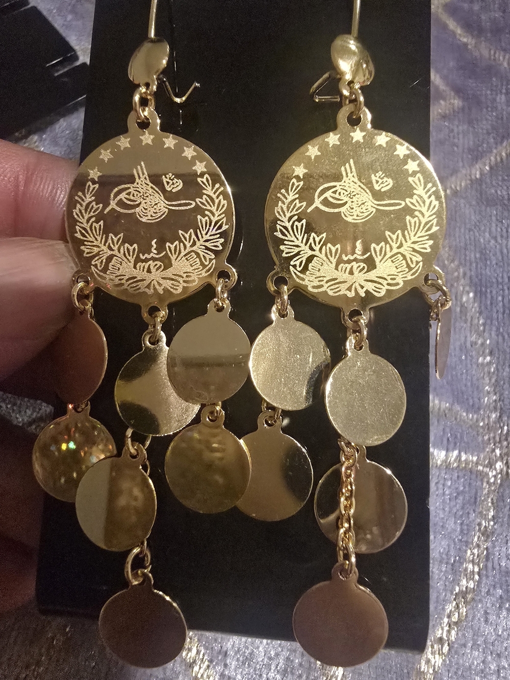 22kgp Dubai Jewelry Gold-Tone Filigree Disc Drop Earrings - Gold - Picture 5 of 6